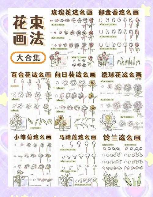 一笔画花卉图案大全 - 简单易学的花朵一笔画教程
