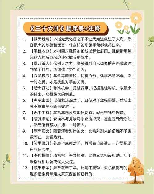 三十六计内容详解：完整版三十六计名称及解释